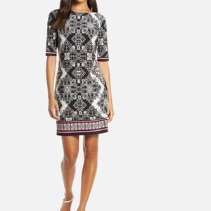 Eliza J / Elbow Sleeve Printed Sheath Dress